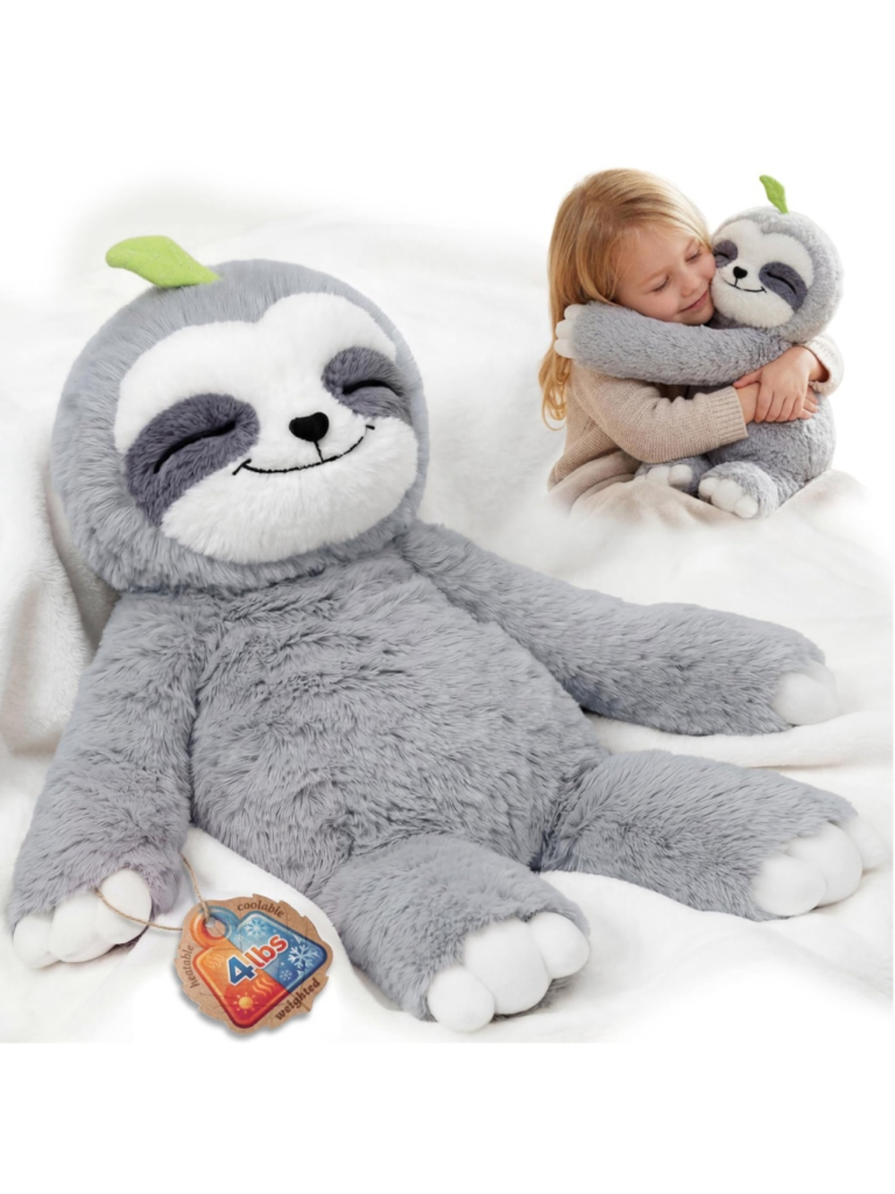 New Mewaii Weighted Stuffed Animals Sloth Plush, Heatable Coolable